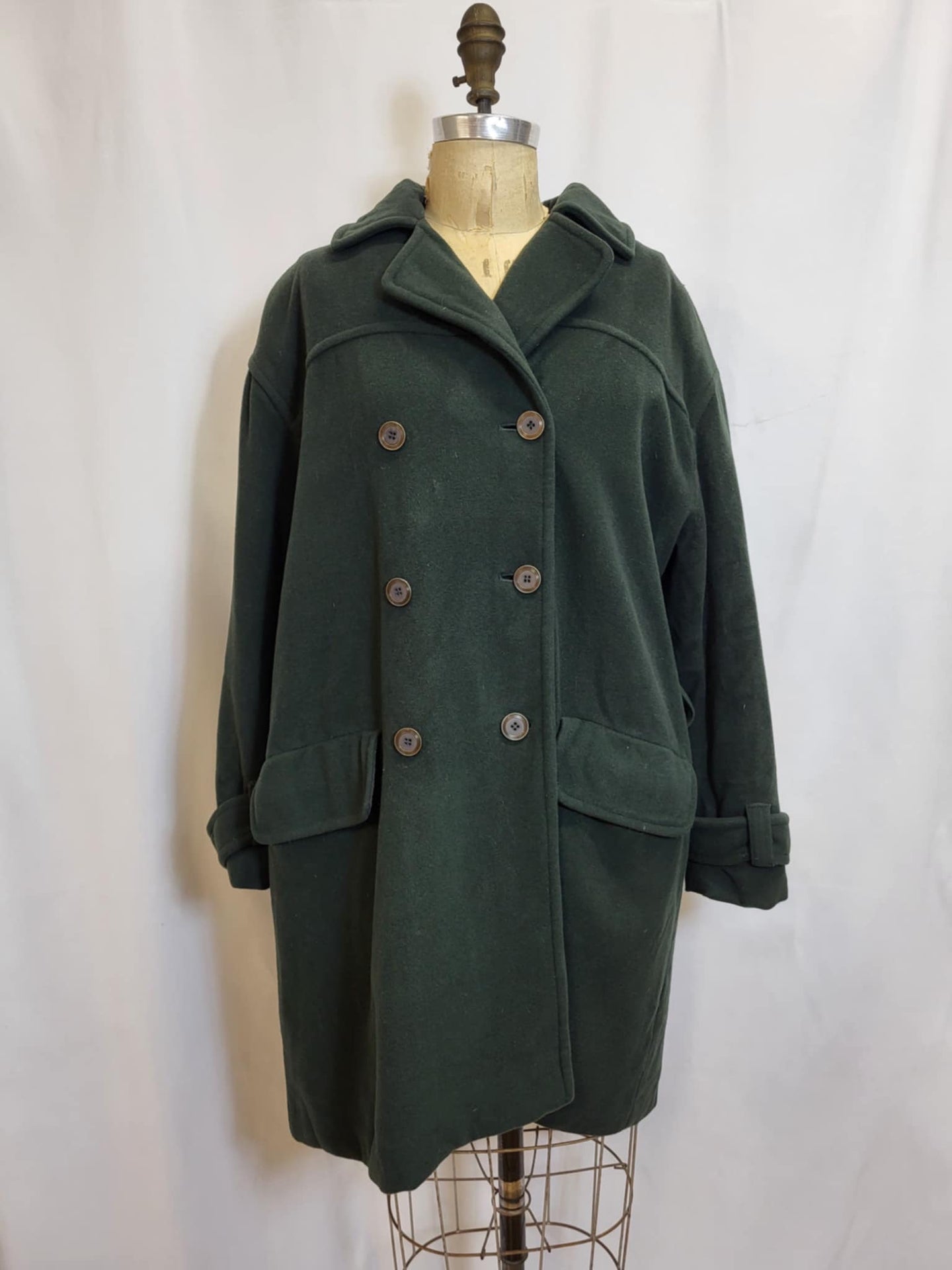 Manteau de laine double boutonnière vert forêt