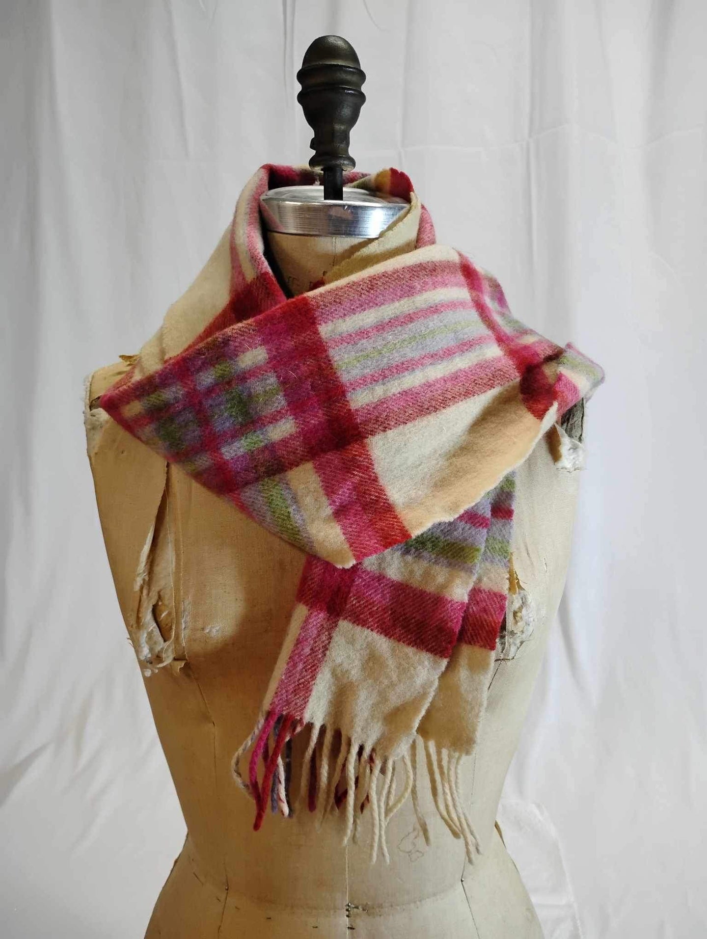 Foulard carreaux rose et beige