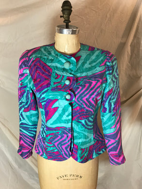 Blouson soie turquoise et rose