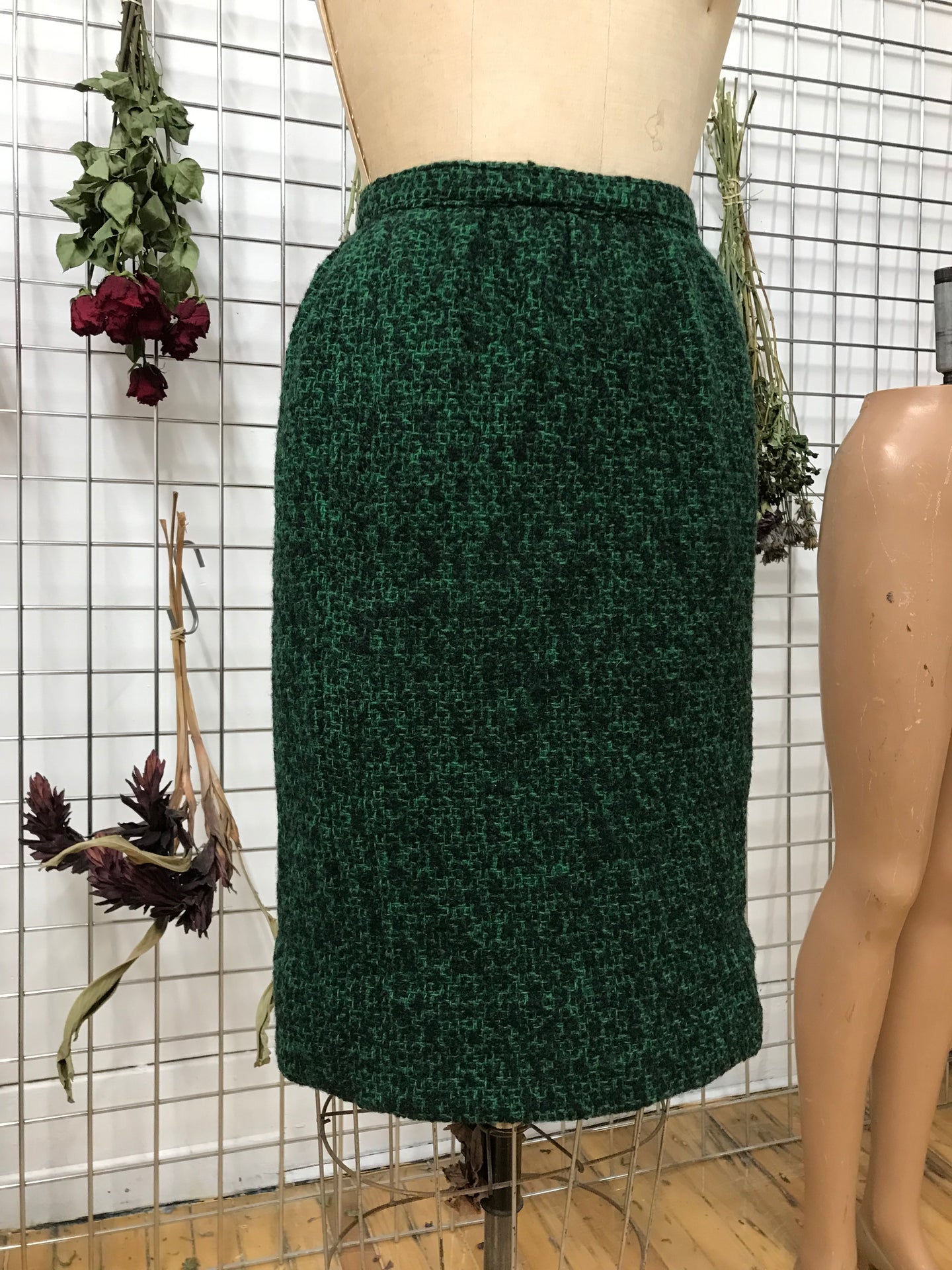 Jupe tailleur verte en tweed