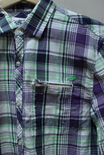 Chemise carreautée mauve et vert lime